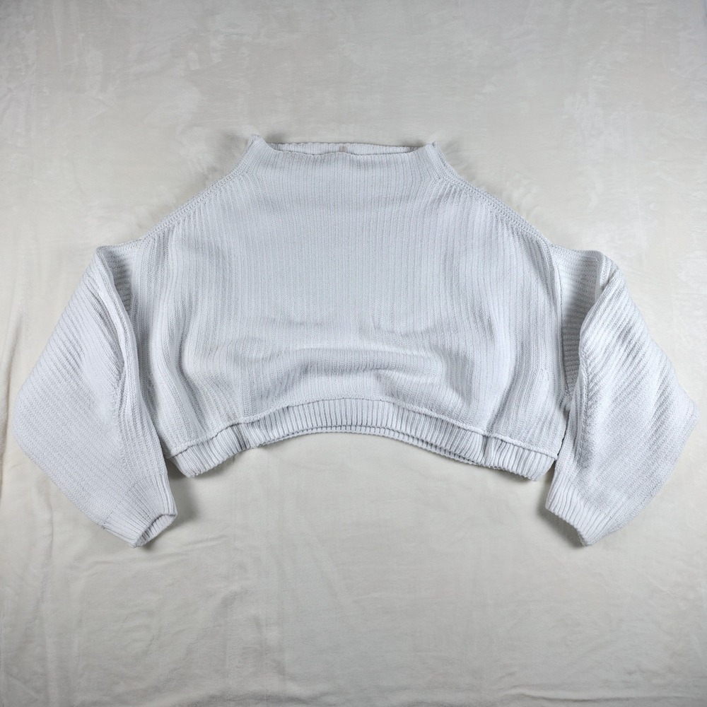Free People Sweetheart Mock Neck‎ Sweater Womens Large White Cropped Ribbed Knit